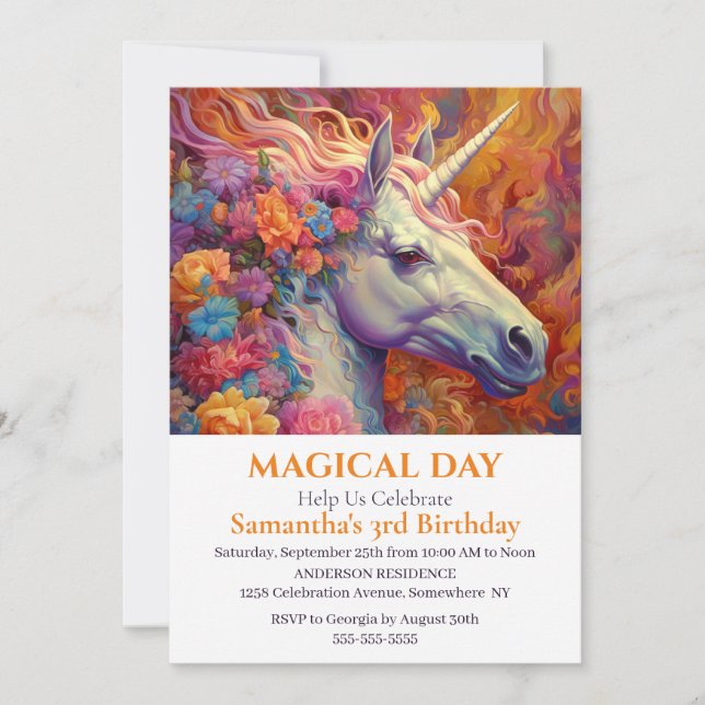 AWESOME UNICORN 3rd Birthday Invitation (Front)