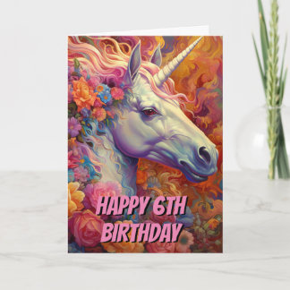 Awesome Unicorn 6th Birthday Folded  Card