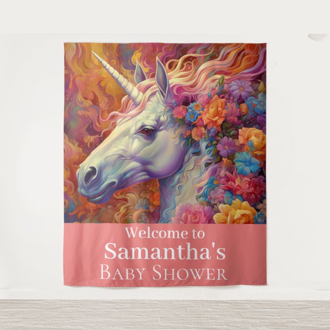 Awesome Unicorn Baby Shower backdrop Tapestry (Front)