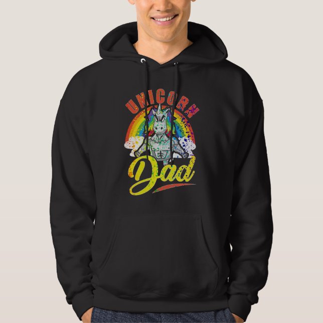 Awesome Unicorn Dad Funny Rainbow Splatter Hoodie (Front)