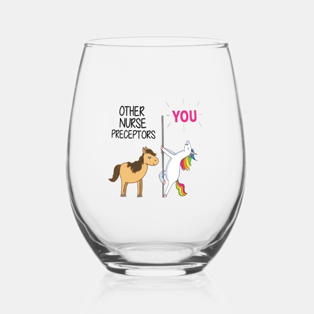 Awesome Unicorn Gift  For Nurse Preceptor   Stemless Wine Glass (Front)