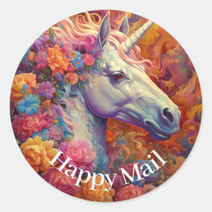 Awesome Unicorn Happy Mail  Classic Round Sticker