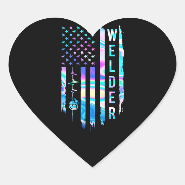 Awesome US Flag Heart Welder Heart Sticker (Front)