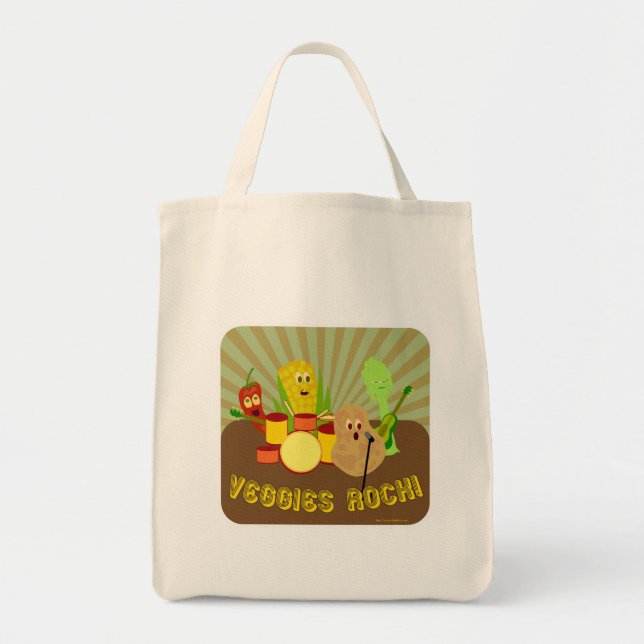 Awesome Veggies Rock Cartoon Fun Salad Tote Bag (Front)