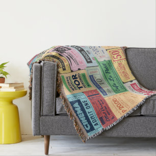 Awesome vintage decor Old cenima tickets Antique Throw Blanket