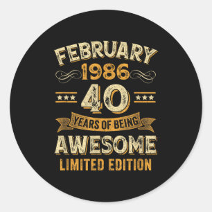 Awesome Vintage February 1986 40th Birthday  Classic Round Sticker
