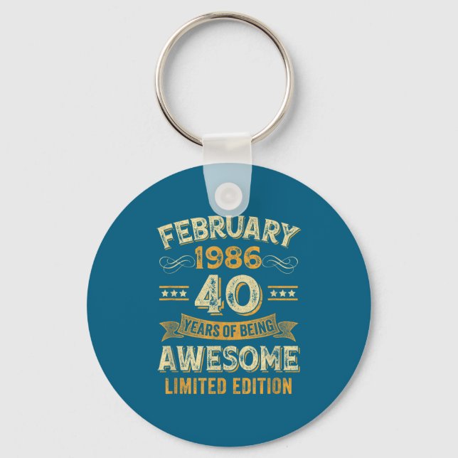 Awesome Vintage February 1986 40th Birthday  Key Ring (Front)