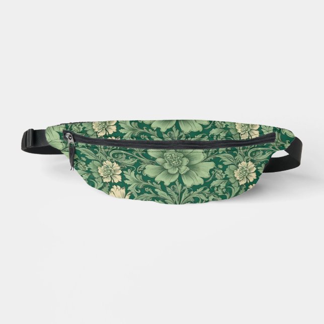 Awesome Vintage Green Floral Pattern  Bum Bags (Front)