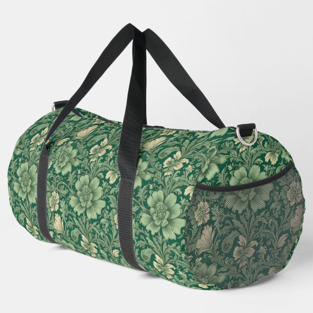 Awesome Vintage Green Floral Pattern  Duffle Bag (Right Corner)