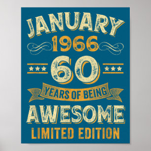 Awesome Vintage January 1966 60th Birthday Poster
