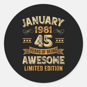 Awesome Vintage January 1981 45th Birthday  Classic Round Sticker