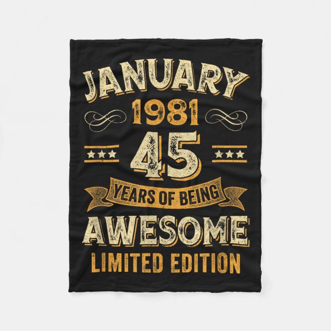 Awesome Vintage January 1981 45th Birthday  Fleece Blanket (Front)