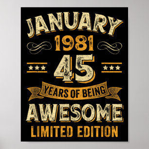 Awesome Vintage January 1981 45th Birthday Poster