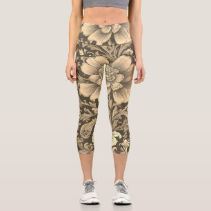 Awesome Vintage Sepia Floral Pattern  Capri Leggings