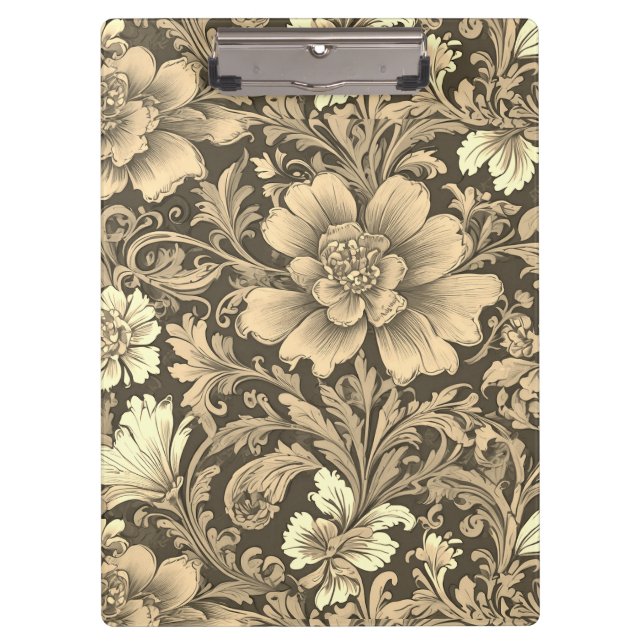 Awesome Vintage Sepia Floral Pattern  Clipboard (Front)