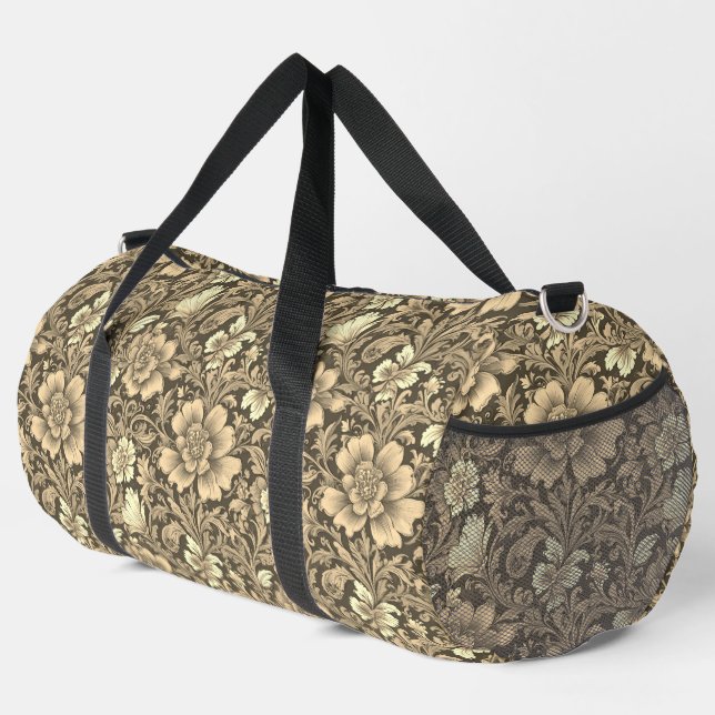 Awesome Vintage Sepia Floral Pattern  Duffle Bag (Right Corner)