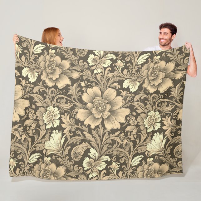 Awesome Vintage Sepia Floral Pattern  Fleece Blanket (In Situ)