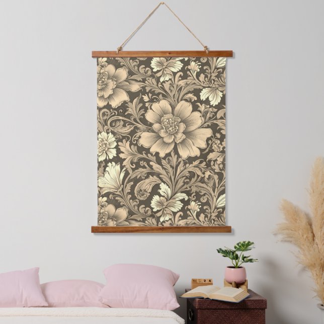 Awesome Vintage Sepia Floral Pattern  Hanging Tapestry (Bedroom)