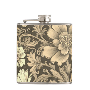 Awesome Vintage Sepia Floral Pattern  Hip Flask