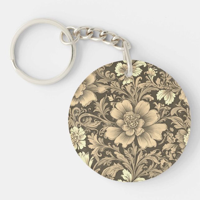 Awesome Vintage Sepia Floral Pattern  Key Ring (Front)