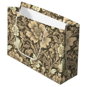 Awesome Vintage Sepia Floral Pattern Large Gift Bag
