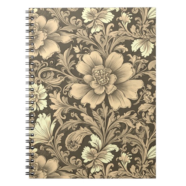Awesome Vintage Sepia Floral Pattern  Notebook (Front)