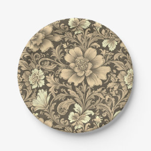 Awesome Vintage Sepia Floral Pattern Paper Plate