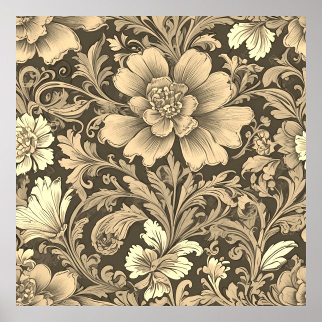 Awesome Vintage Sepia Floral Pattern  Poster (Front)