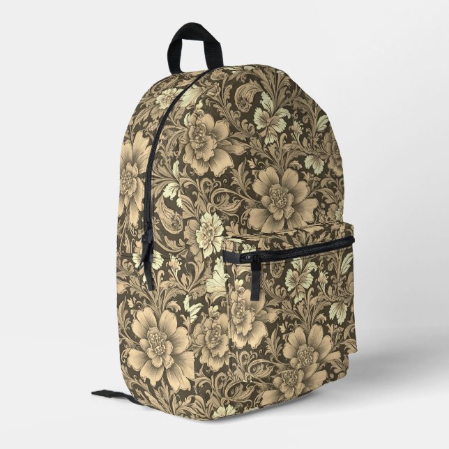 Awesome Vintage Sepia Floral Pattern  Printed Backpack (Back Corner Left)