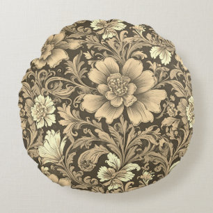 Awesome Vintage Sepia Floral Pattern  Round Cushion