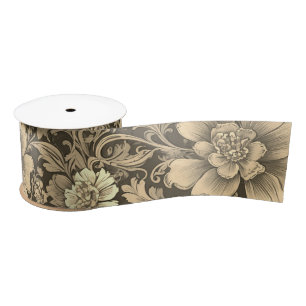 Awesome Vintage Sepia Floral Pattern Satin Ribbon
