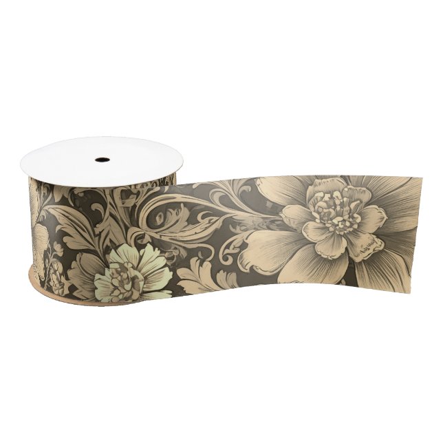 Awesome Vintage Sepia Floral Pattern  Satin Ribbon (Spool)
