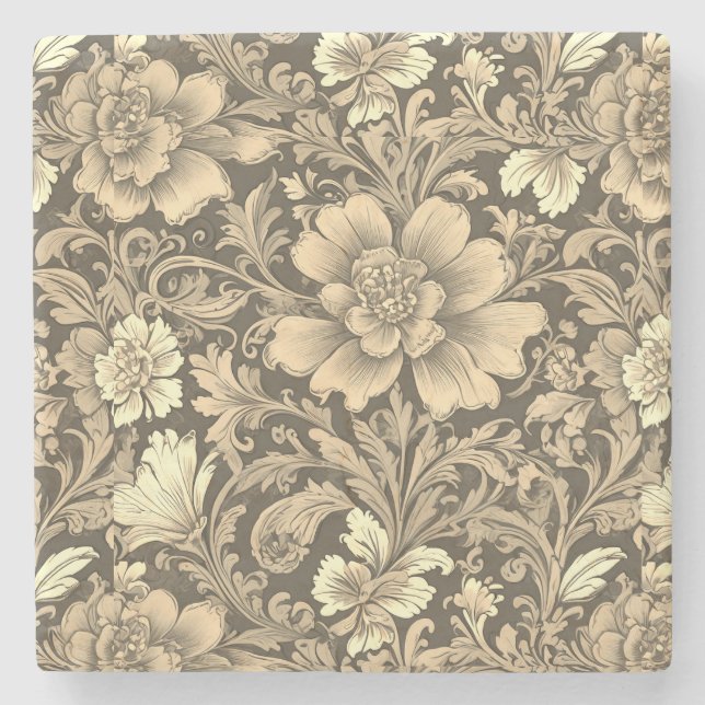 Awesome Vintage Sepia Floral Pattern  Stone Coaster (Front)