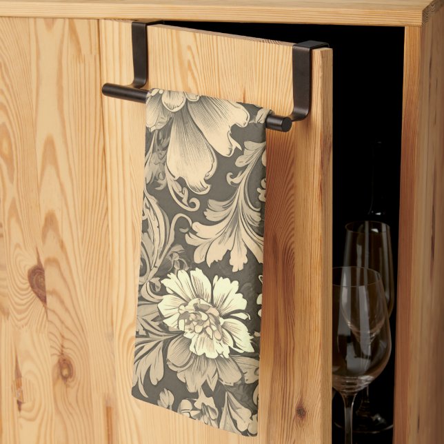 Awesome Vintage Sepia Floral Pattern  Tea Towel (Thirds Fold)