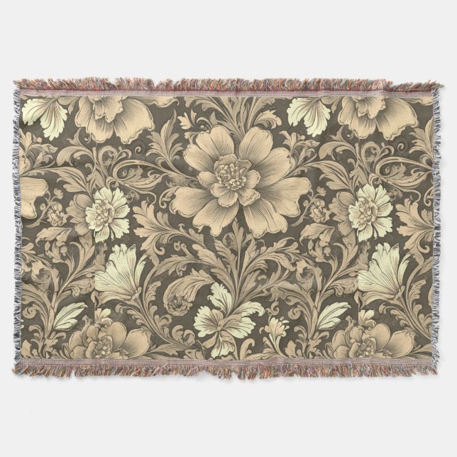 Awesome Vintage Sepia Floral Pattern  Throw Blanket (Front)