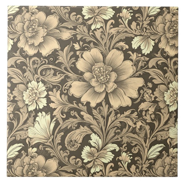 Awesome Vintage Sepia Floral Pattern  Tile (Front)