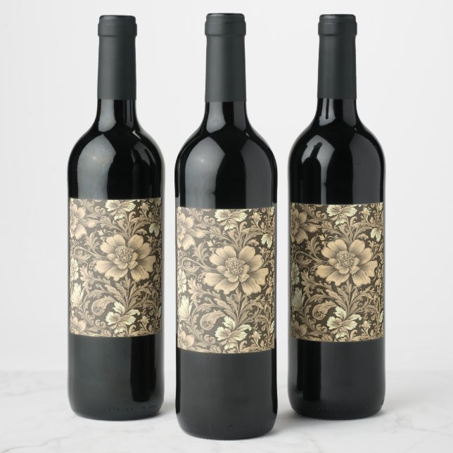 Awesome Vintage Sepia Floral Pattern  Wine Label (Bottles)