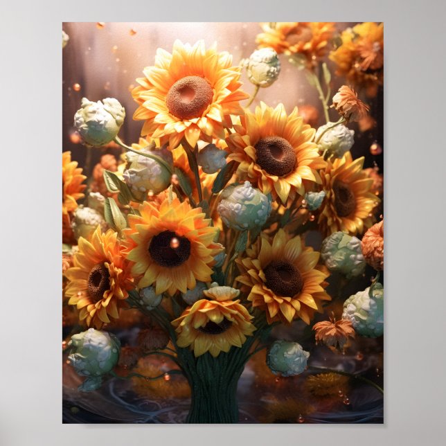 Awesome Watercolor Art Floral Sunflowers Bouquet Poster (Front)