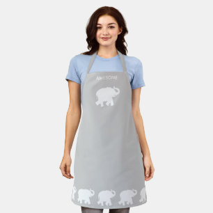 Awesome white elephant on silver grey apron