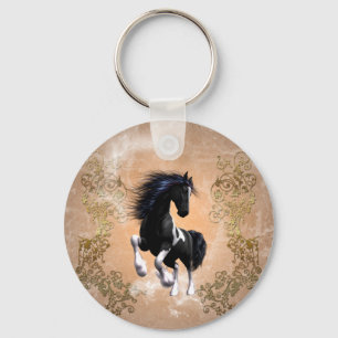 Awesome wild horse with floral elements key ring