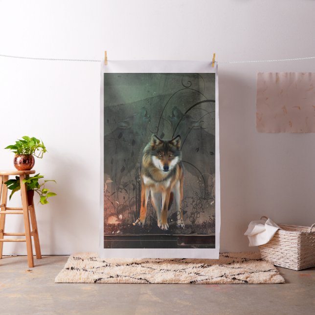 Awesome wolf on vintage background fabric (In Situ)