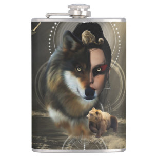 Awesome wolf with fairy hip flask