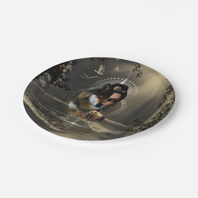 Awesome wolf with fairy paper plate (Angled)