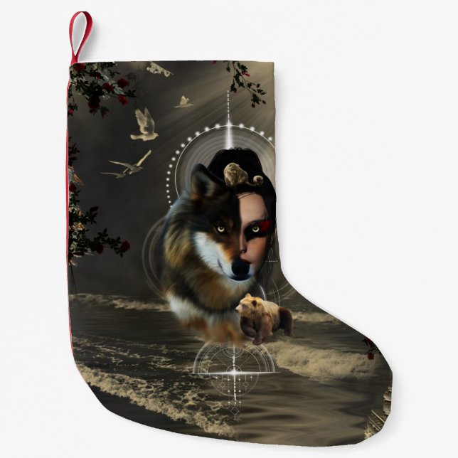 Awesome wolf with fairy small christmas stocking (Front)