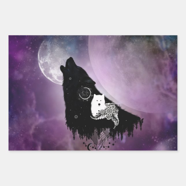 Awesome wolves wrapping paper sheet (Front)
