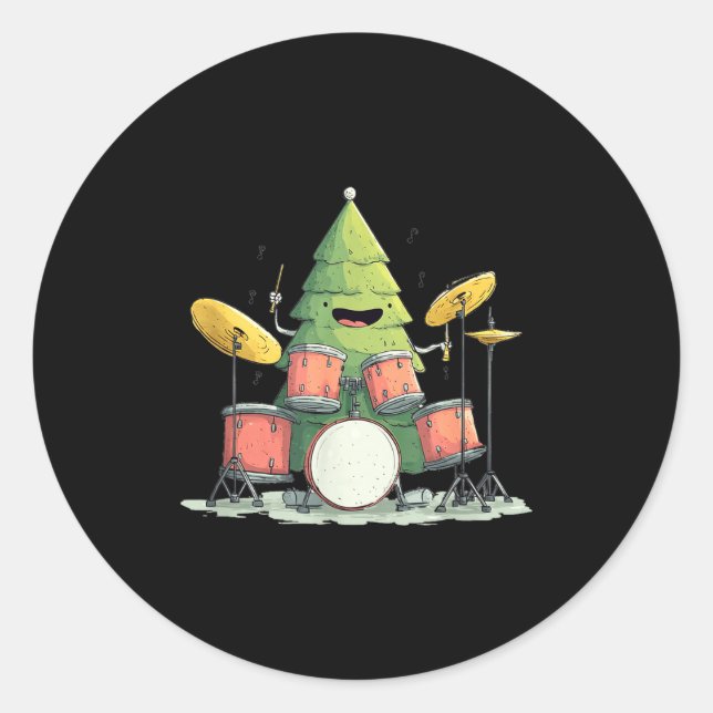 Awesome Xmas Tree With Drums For Rocking Christmas Classic Round Sticker (Front)