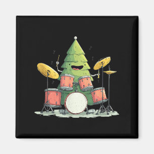 Awesome Xmas Tree With Drums For Rocking Christmas Magnet