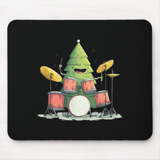 Awesome Xmas Tree With Drums For Rocking Christmas Mouse Mat (Front)
