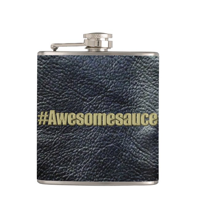 Awesomesauce Black Leather-Look Flask (Front)