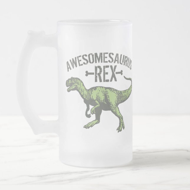 Awesomesaurus Rex Frosted Glass Beer Mug (Left)